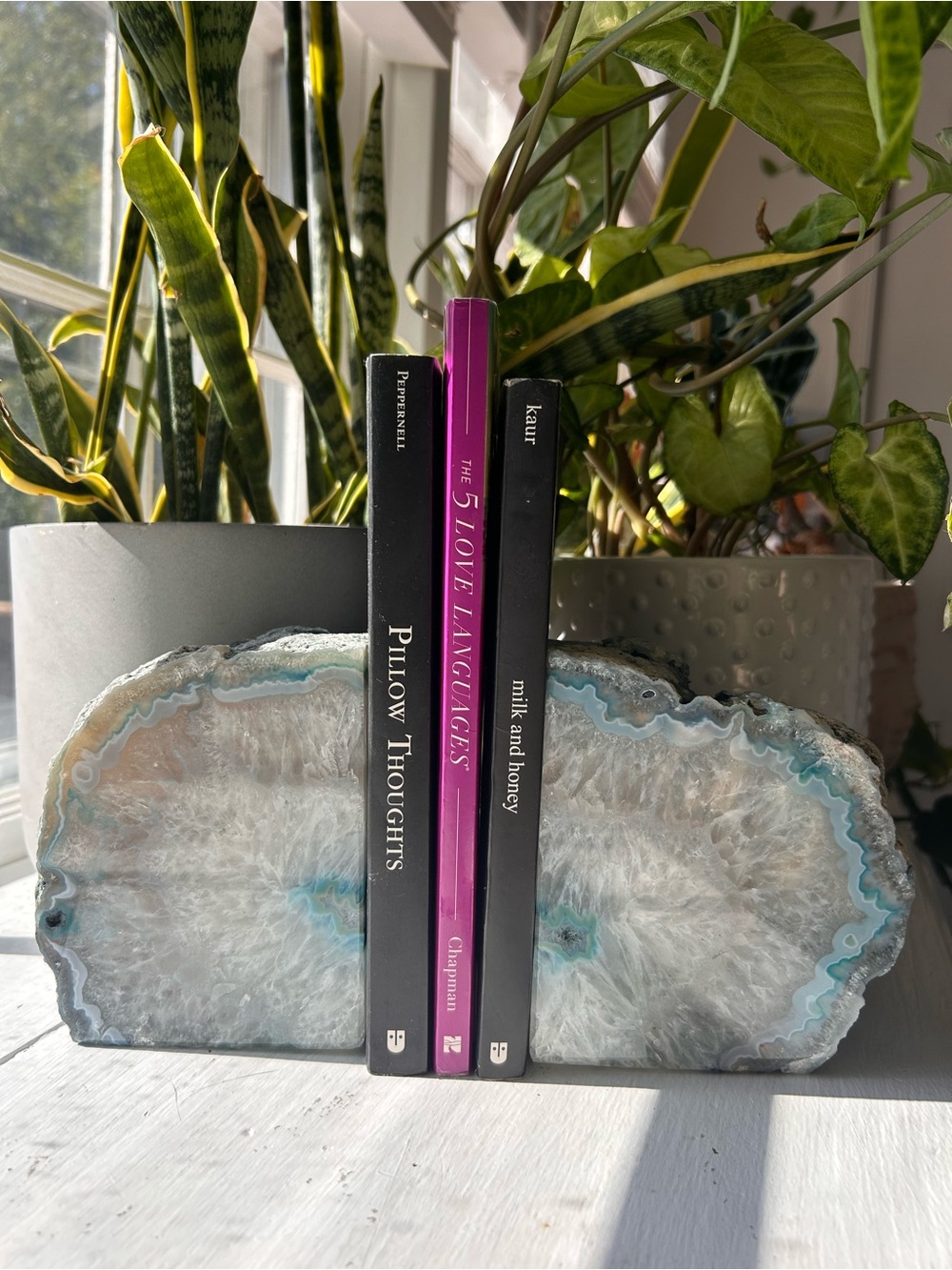 Agate Geode Bookends Heavy Duty Blue Crystal Stone Book Holders  Home Decor Gift